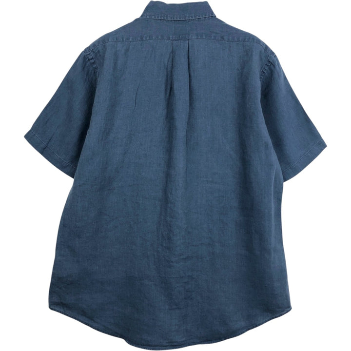 Brooks Brothers REGENT Short-Sleeve Linen Button-Down Shirt, Men's Size L (approx.) linen navy blue type Vintage Second Hand