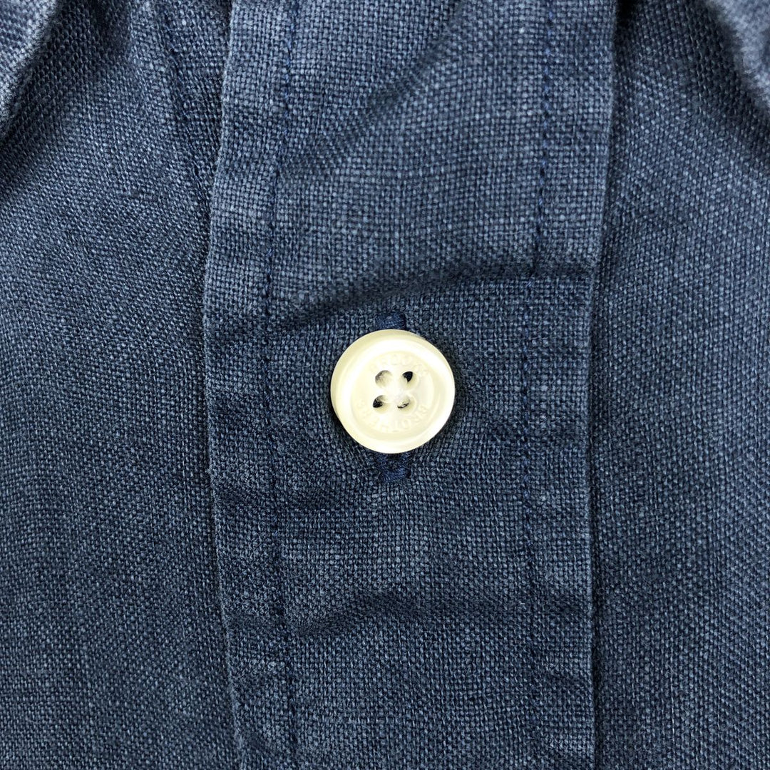 Brooks Brothers REGENT Short-Sleeve Linen Button-Down Shirt, Men's Size L (approx.) linen navy blue type Vintage Second Hand