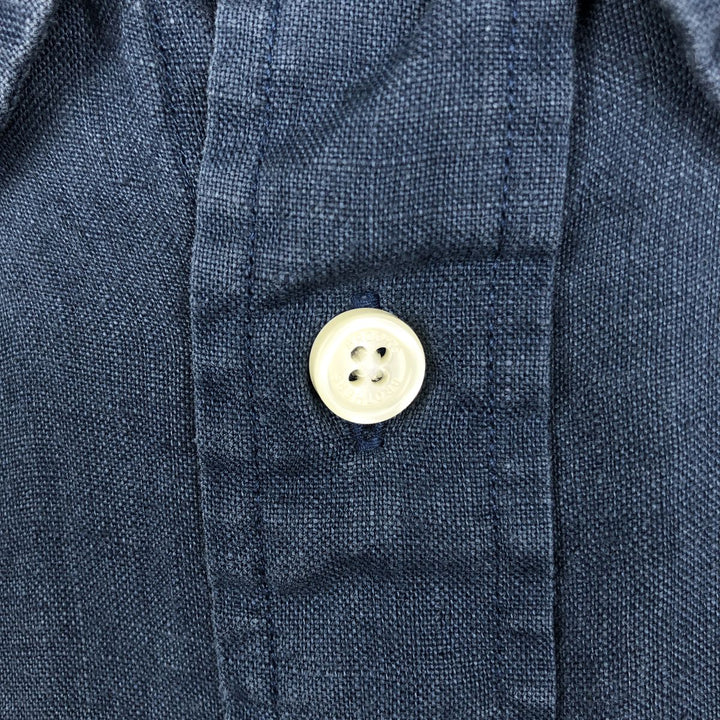 Brooks Brothers REGENT Short-Sleeve Linen Button-Down Shirt, Men's Size L (approx.) linen navy blue type Vintage Second Hand