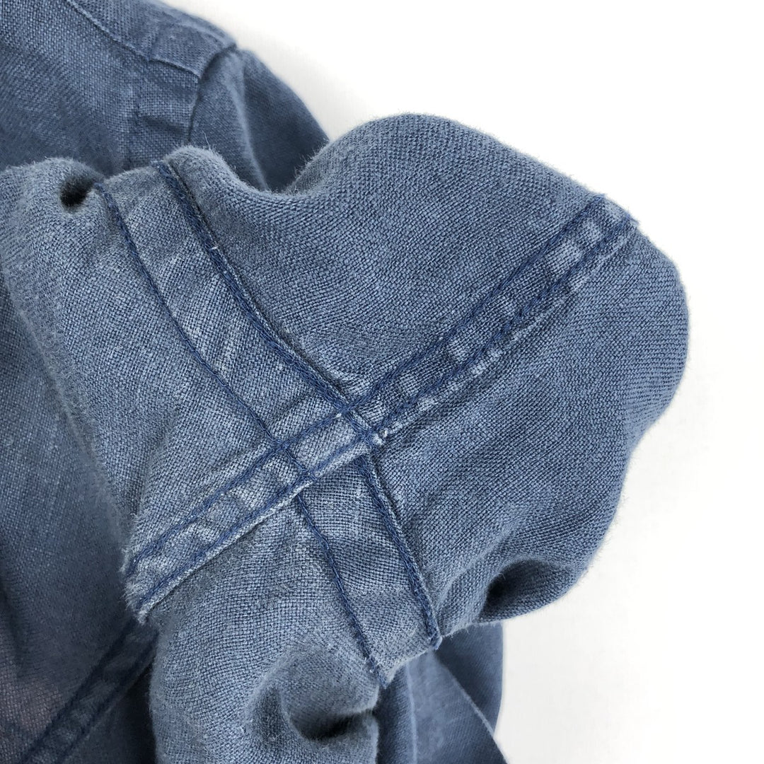 Brooks Brothers REGENT Short-Sleeve Linen Button-Down Shirt, Men's Size L (approx.) linen navy blue type Vintage Second Hand