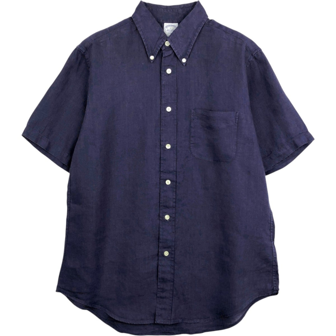 Brooks Brothers Est.1818 short sleeve linen button-down shirt, men's size L linen navy blue type Vintage Second Hand