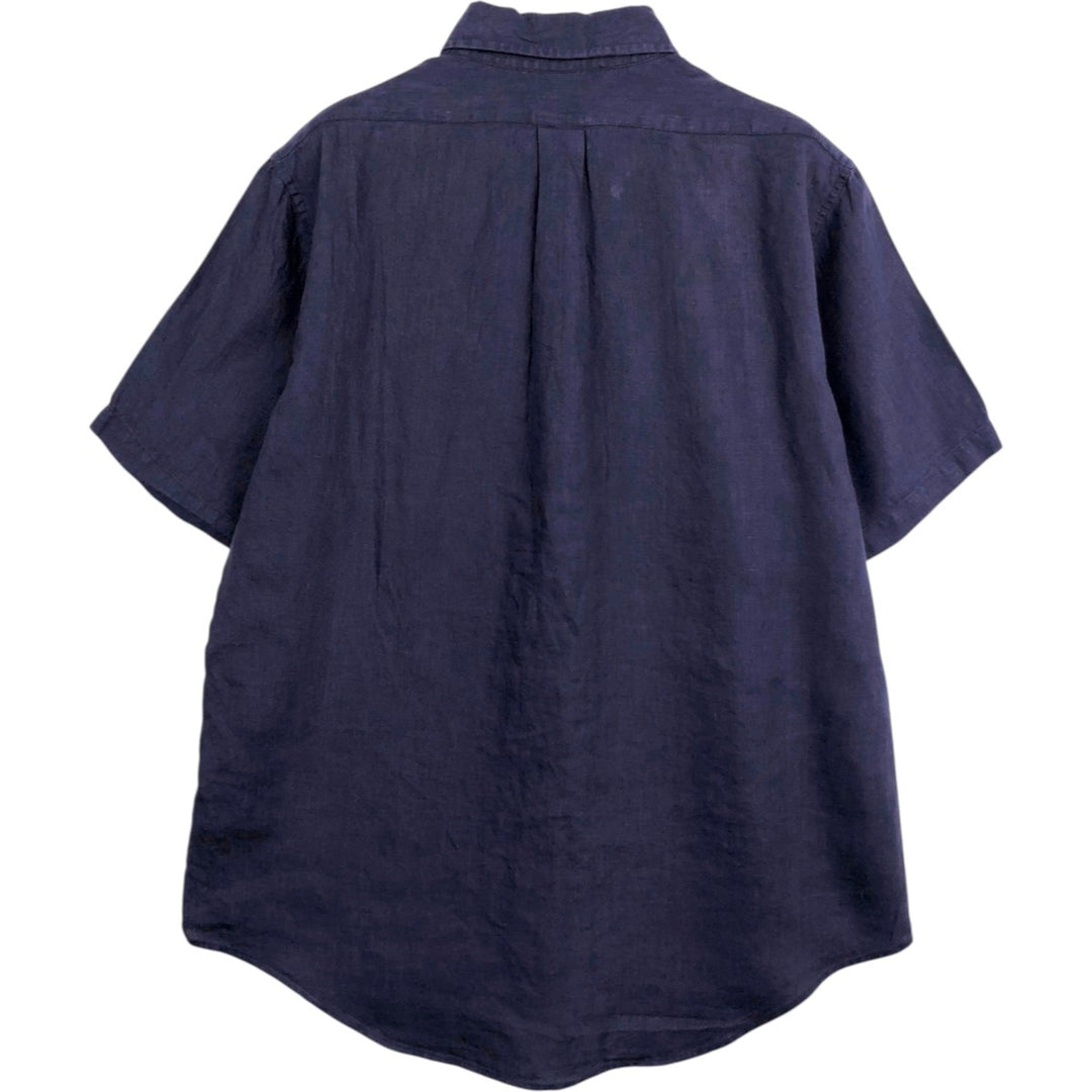 Brooks Brothers Est.1818 short sleeve linen button-down shirt, men's size L linen navy blue type Vintage Second Hand