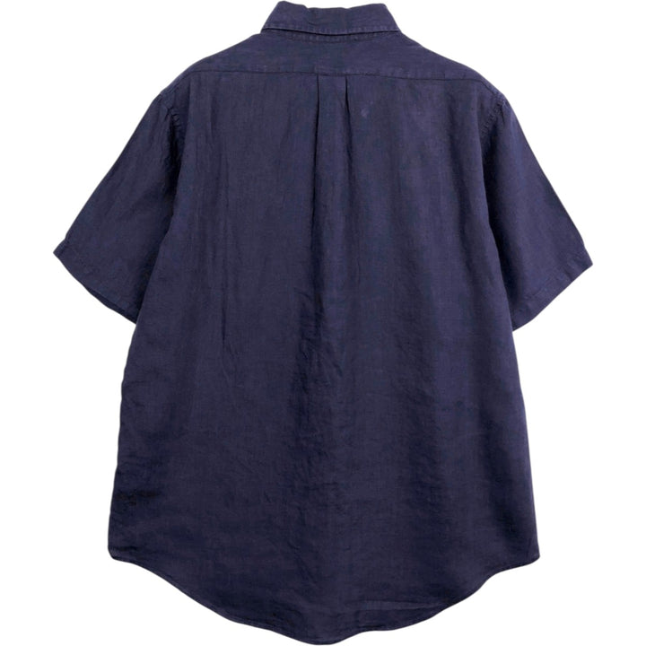 Brooks Brothers Est.1818 short sleeve linen button-down shirt, men's size L linen navy blue type Vintage Second Hand