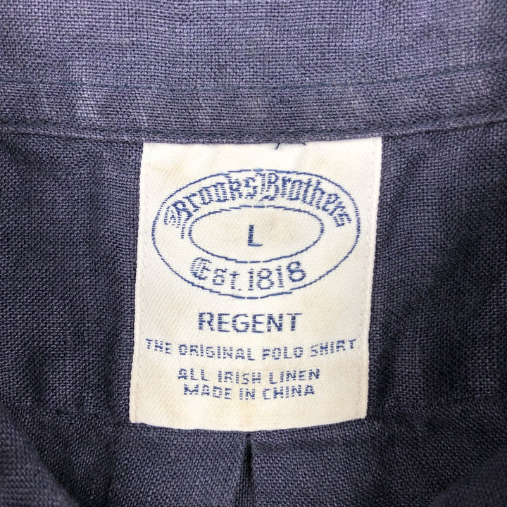 Brooks Brothers Est.1818 short sleeve linen button-down shirt, men's size L linen navy blue type Vintage Second Hand