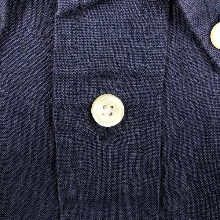 Brooks Brothers Est.1818 short sleeve linen button-down shirt, men's size L linen navy blue type Vintage Second Hand