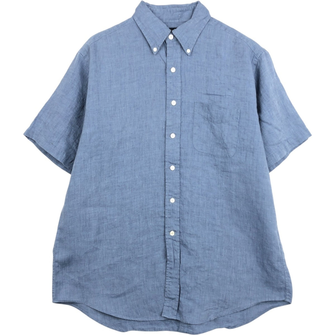 Brooks Brothers Short Sleeve Linen Button Down Shirt, Men's Size L linen blue type Vintage Second Hand