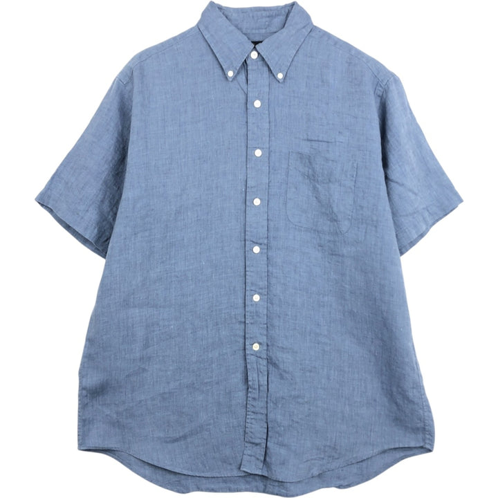Brooks Brothers Short Sleeve Linen Button Down Shirt, Men's Size L linen blue type Vintage Second Hand