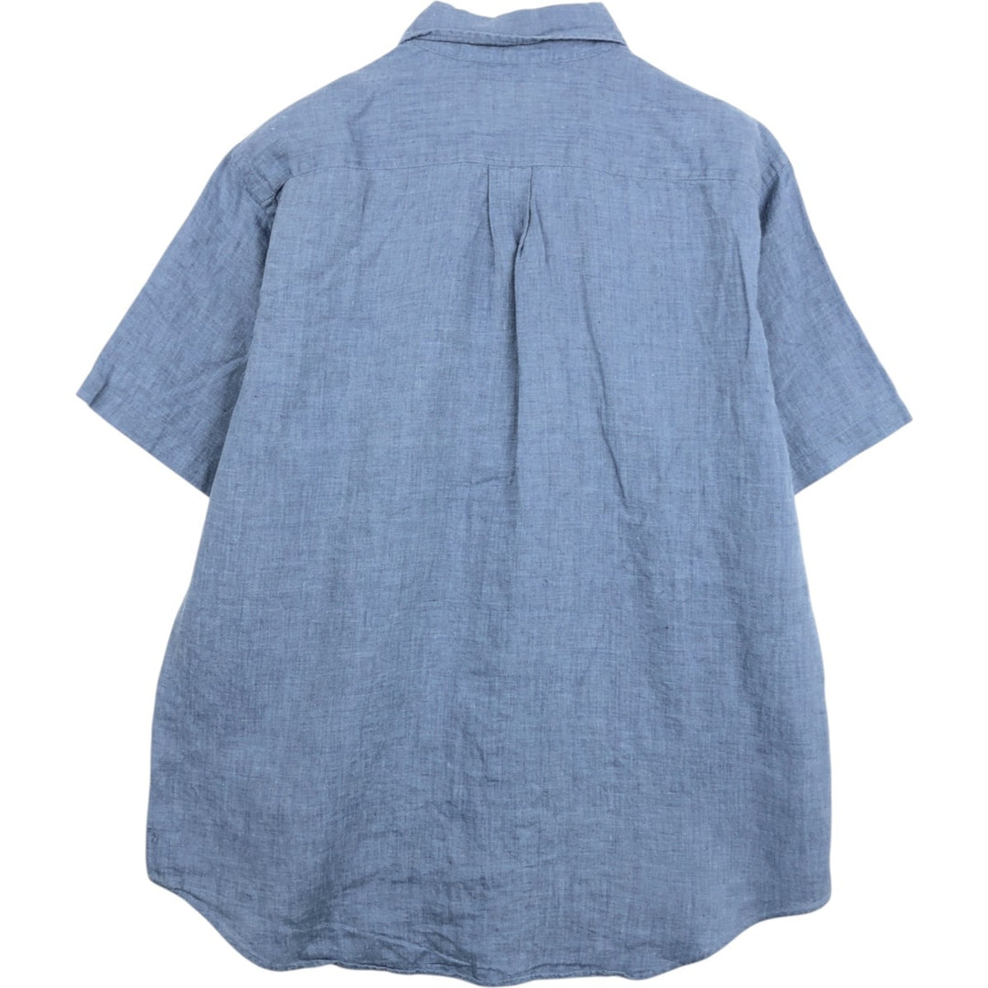 Brooks Brothers Short Sleeve Linen Button Down Shirt, Men's Size L linen blue type Vintage Second Hand