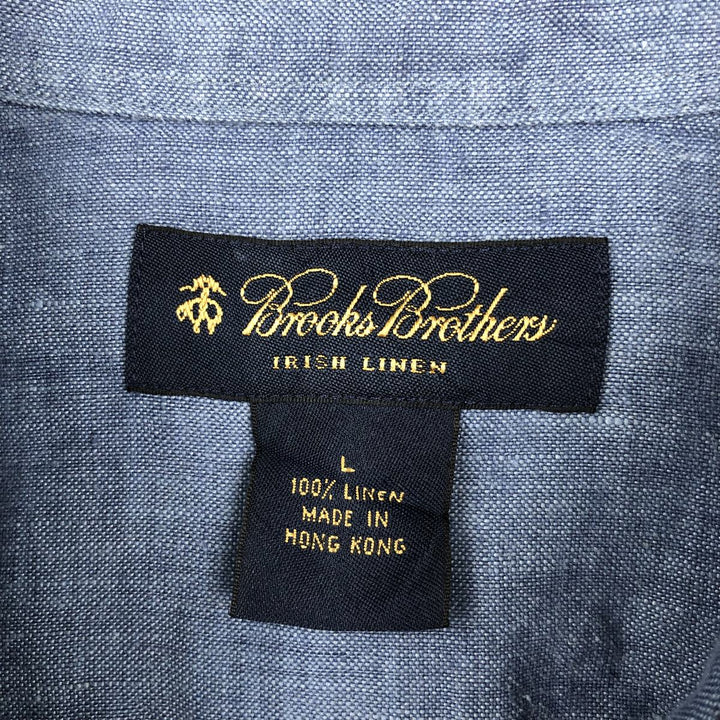 Brooks Brothers Short Sleeve Linen Button Down Shirt, Men's Size L linen blue type Vintage Second Hand