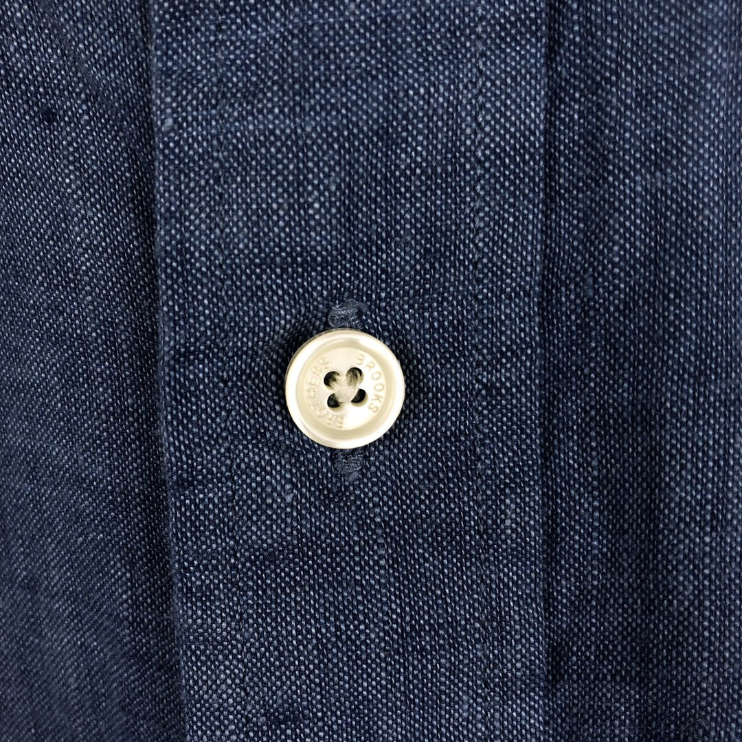 Brooks Brothers Short Sleeve Linen Button Down Shirt, Men's Size L linen blue type Vintage Second Hand