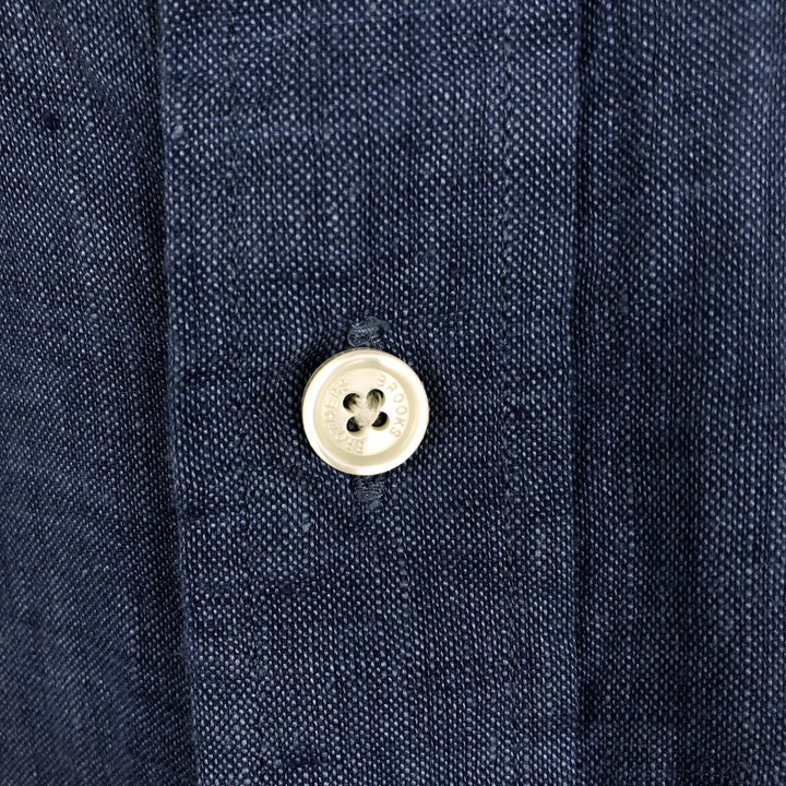 Brooks Brothers Short Sleeve Linen Button Down Shirt, Men's Size L linen blue type Vintage Second Hand