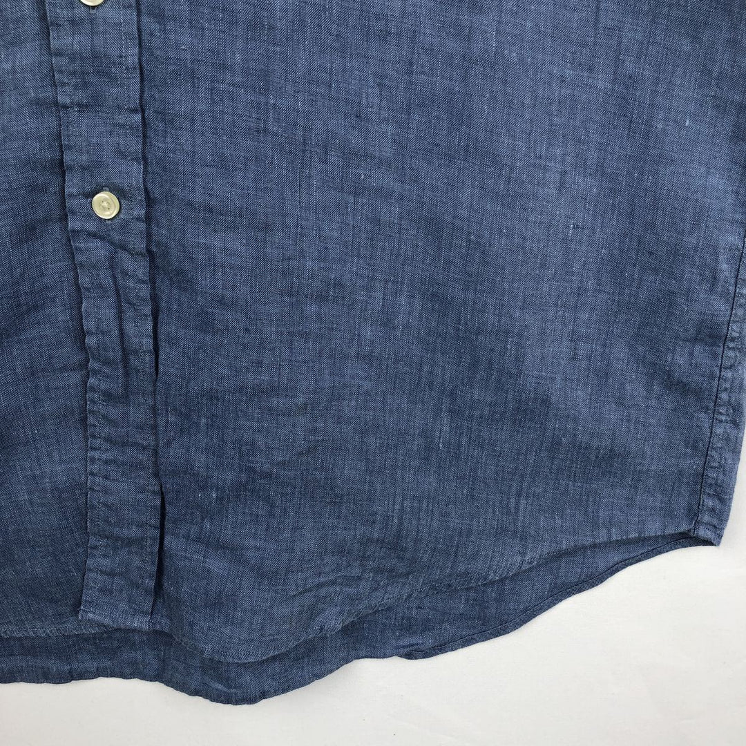 Brooks Brothers Short Sleeve Linen Button Down Shirt, Men's Size L linen blue type Vintage Second Hand