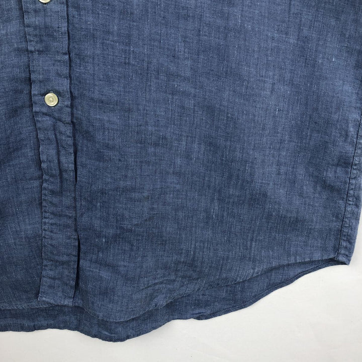 Brooks Brothers Short Sleeve Linen Button Down Shirt, Men's Size L linen blue type Vintage Second Hand