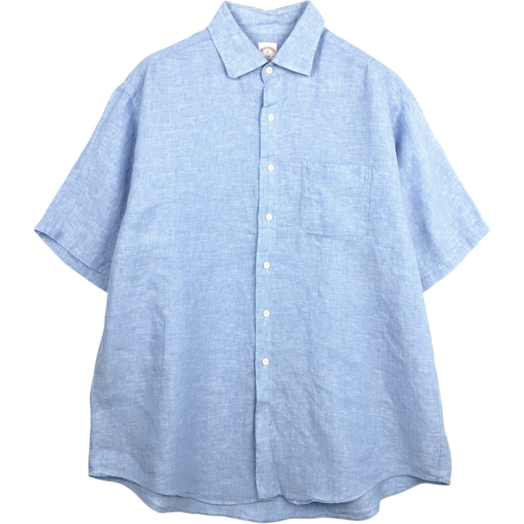 Brooks Brothers 346 short sleeve linen shirt, men's XL size linen Blue type light blue Vintage Second Hand