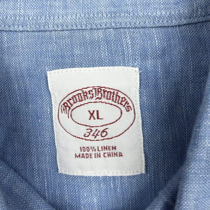 Brooks Brothers 346 short sleeve linen shirt, men's XL size linen Blue type light blue Vintage Second Hand