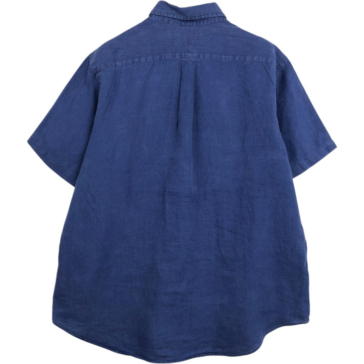 Ralph Lauren short sleeve linen button down shirt, men's size XL linen navy blue type Vintage Second Hand