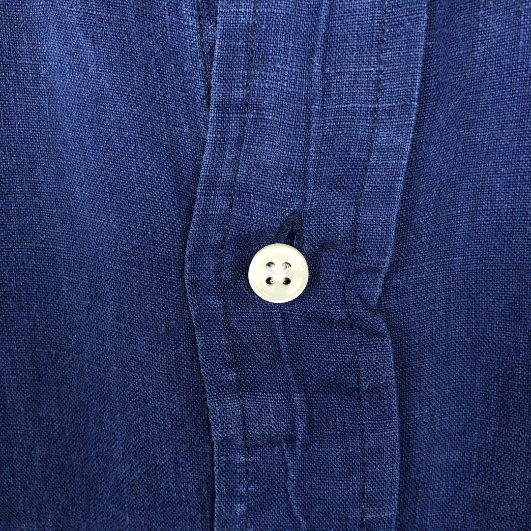 Ralph Lauren short sleeve linen button down shirt, men's size XL linen navy blue type Vintage Second Hand