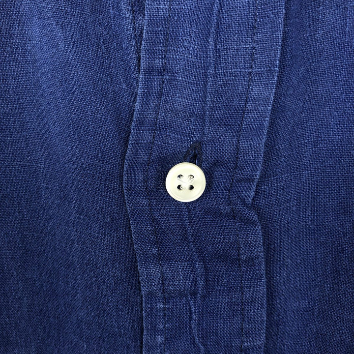 Ralph Lauren short sleeve linen button down shirt, men's size XL linen navy blue type Vintage Second Hand