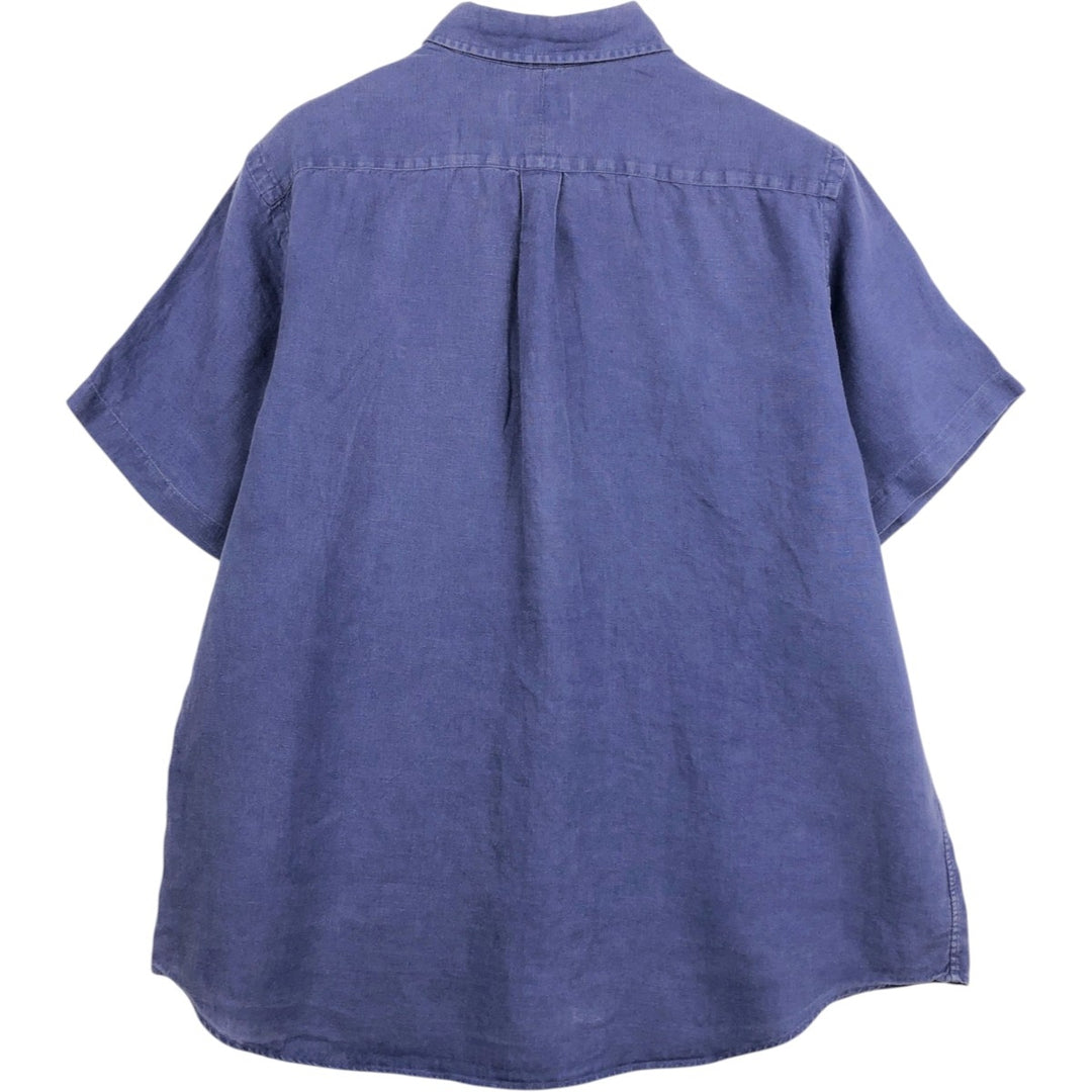 Ralph Lauren POLO RALPH LAUREN Short-Sleeve Linen Button-Down Shirt, Men's Size XL (approx.) linen navy blue type Vintage Second Hand