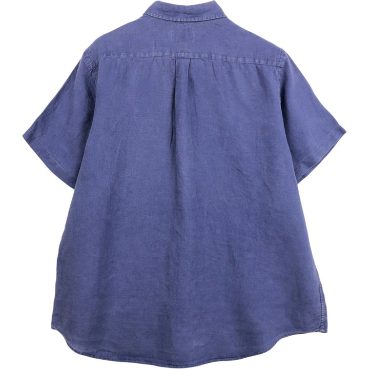 Ralph Lauren POLO RALPH LAUREN Short-Sleeve Linen Button-Down Shirt, Men's Size XL (approx.) linen navy blue type Vintage Second Hand