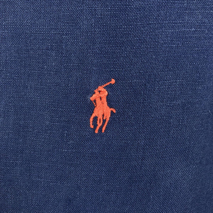 Ralph Lauren POLO RALPH LAUREN Short-Sleeve Linen Button-Down Shirt, Men's Size XL (approx.) linen navy blue type Vintage Second Hand