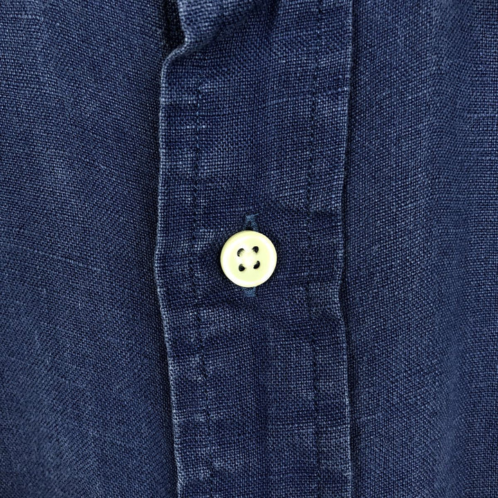 Ralph Lauren POLO RALPH LAUREN Short-Sleeve Linen Button-Down Shirt, Men's Size XL (approx.) linen navy blue type Vintage Second Hand