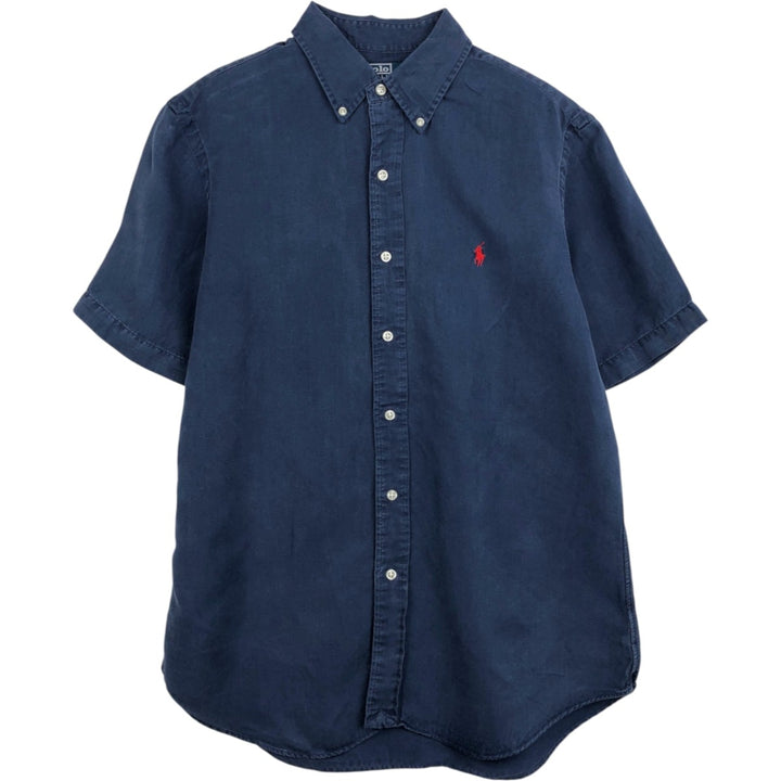 Ralph Lauren POLO by Ralph Lauren CUSTOM FIT short-sleeved linen button-down shirt, men's size L linen navy blue type Vintage Second Hand