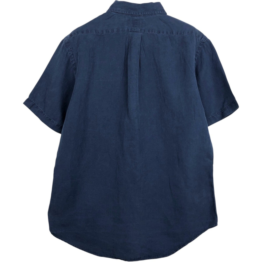 Ralph Lauren POLO by Ralph Lauren CUSTOM FIT short-sleeved linen button-down shirt, men's size L linen navy blue type Vintage Second Hand