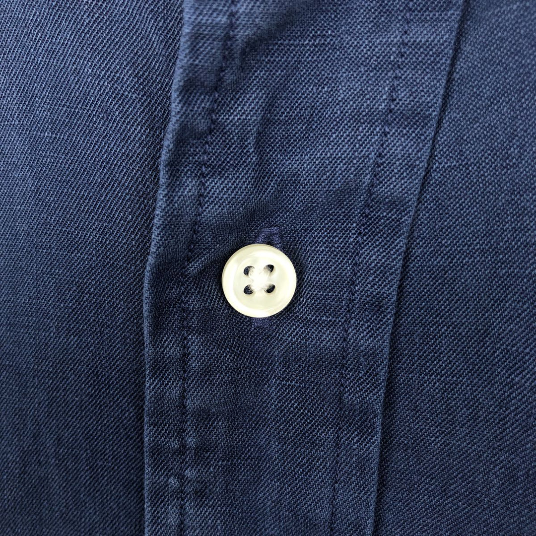 Ralph Lauren POLO by Ralph Lauren CUSTOM FIT short-sleeved linen button-down shirt, men's size L linen navy blue type Vintage Second Hand