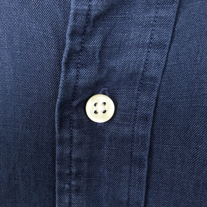 Ralph Lauren POLO by Ralph Lauren CUSTOM FIT short-sleeved linen button-down shirt, men's size L linen navy blue type Vintage Second Hand