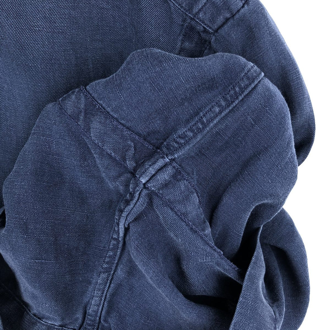 Ralph Lauren POLO by Ralph Lauren CUSTOM FIT short-sleeved linen button-down shirt, men's size L linen navy blue type Vintage Second Hand