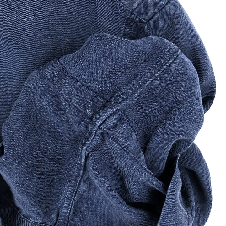 Ralph Lauren POLO by Ralph Lauren CUSTOM FIT short-sleeved linen button-down shirt, men's size L linen navy blue type Vintage Second Hand