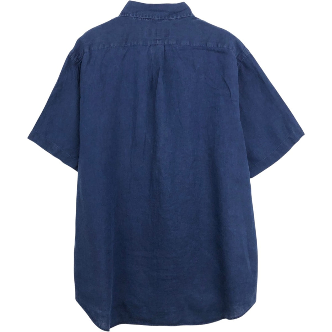 Ralph Lauren short sleeve linen button down shirt, men's size XL unclear navy blue type Vintage Second Hand