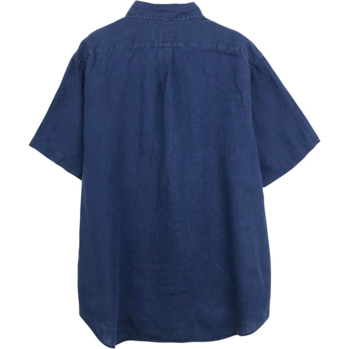 Ralph Lauren short sleeve linen button down shirt, men's size XL unclear navy blue type Vintage Second Hand