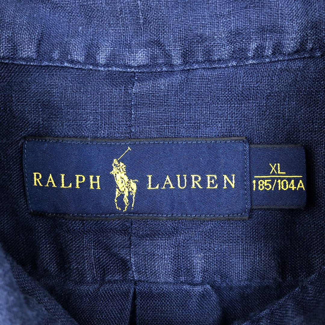Ralph Lauren short sleeve linen button down shirt, men's size XL unclear navy blue type Vintage Second Hand