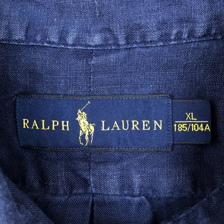 Ralph Lauren short sleeve linen button down shirt, men's size XL unclear navy blue type Vintage Second Hand