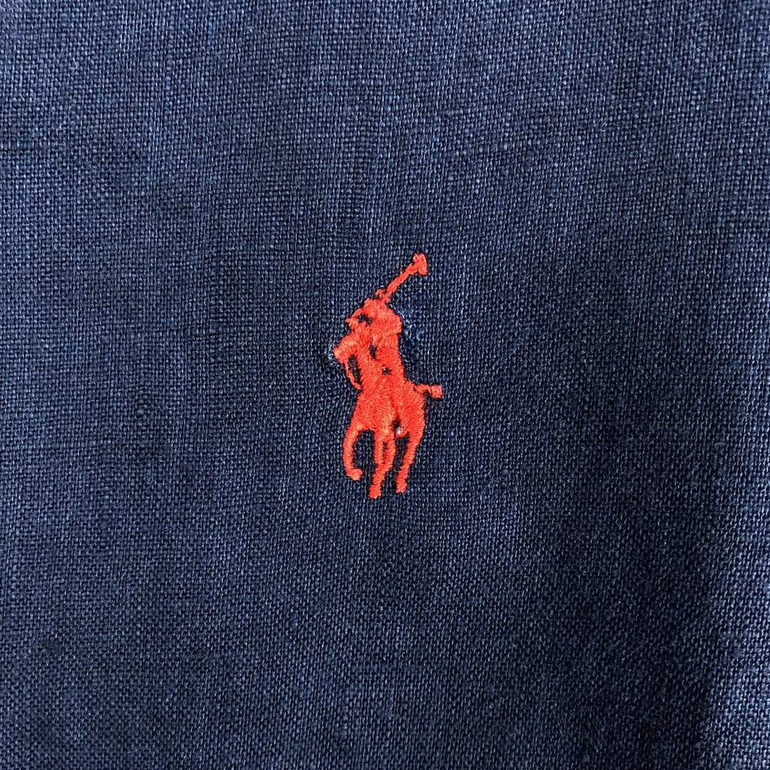 Ralph Lauren short sleeve linen button down shirt, men's size XL unclear navy blue type Vintage Second Hand