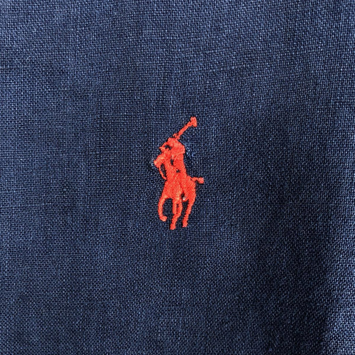 Ralph Lauren short sleeve linen button down shirt, men's size XL unclear navy blue type Vintage Second Hand
