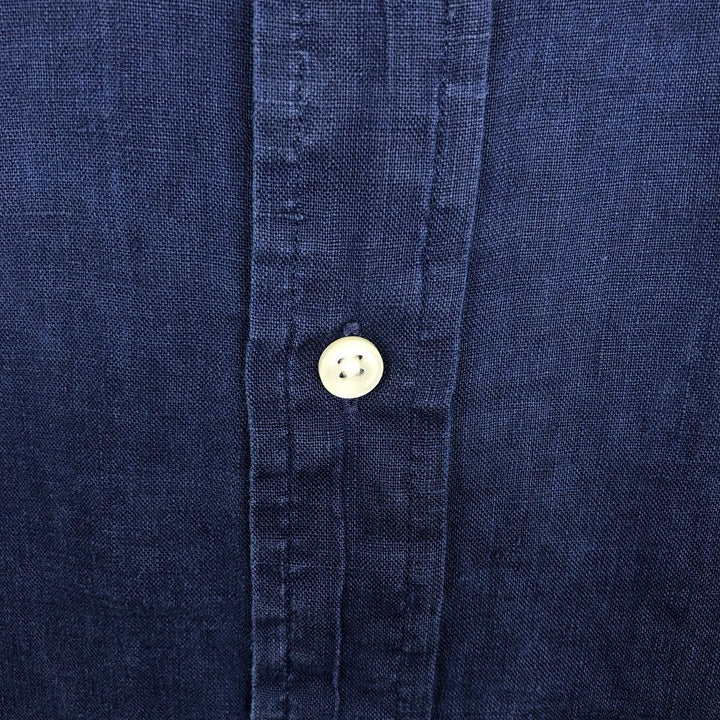 Ralph Lauren short sleeve linen button down shirt, men's size XL unclear navy blue type Vintage Second Hand