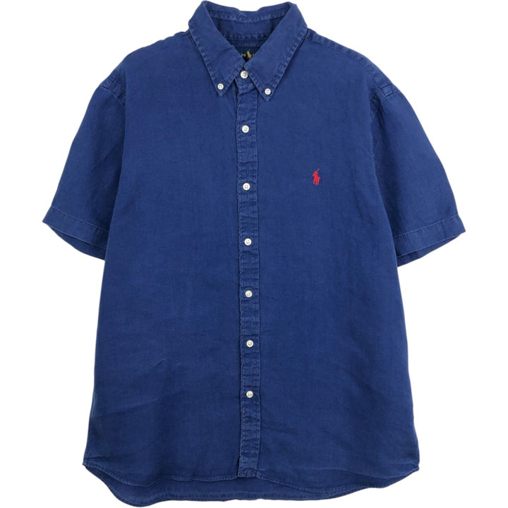 Ralph Lauren CLASSIC FIT RL UNTUCKED FIT Short-Sleeve Linen Button-Down Shirt, Men's Size L (approx.) linen blue type Vintage Second Hand