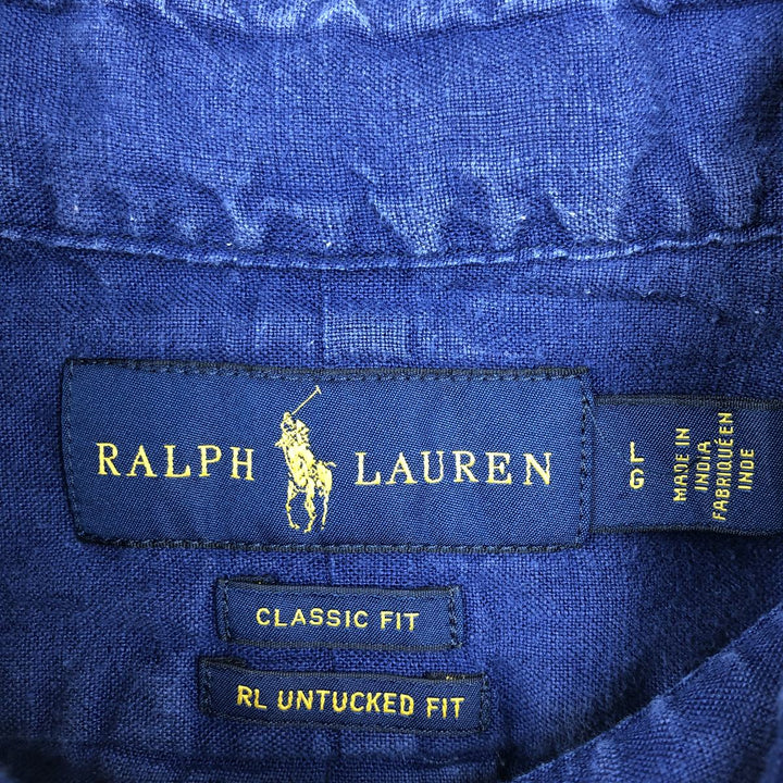 Ralph Lauren CLASSIC FIT RL UNTUCKED FIT Short-Sleeve Linen Button-Down Shirt, Men's Size L (approx.) linen blue type Vintage Second Hand