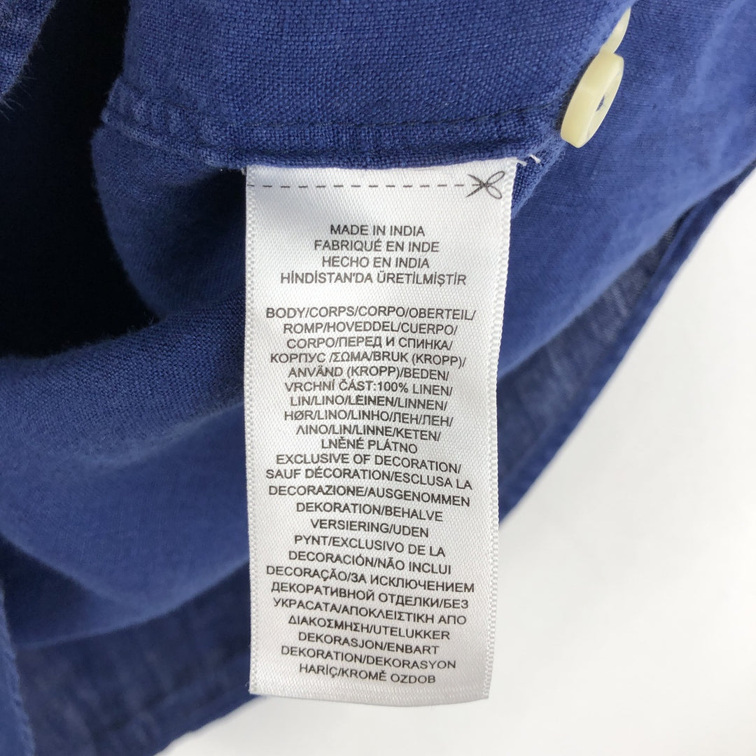 Ralph Lauren CLASSIC FIT RL UNTUCKED FIT Short-Sleeve Linen Button-Down Shirt, Men's Size L (approx.) linen blue type Vintage Second Hand