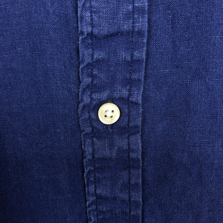 Ralph Lauren CLASSIC FIT RL UNTUCKED FIT Short-Sleeve Linen Button-Down Shirt, Men's Size L (approx.) linen blue type Vintage Second Hand