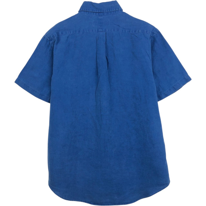 Ralph Lauren short sleeve linen button down shirt, men's size M linen blue type Vintage Second Hand