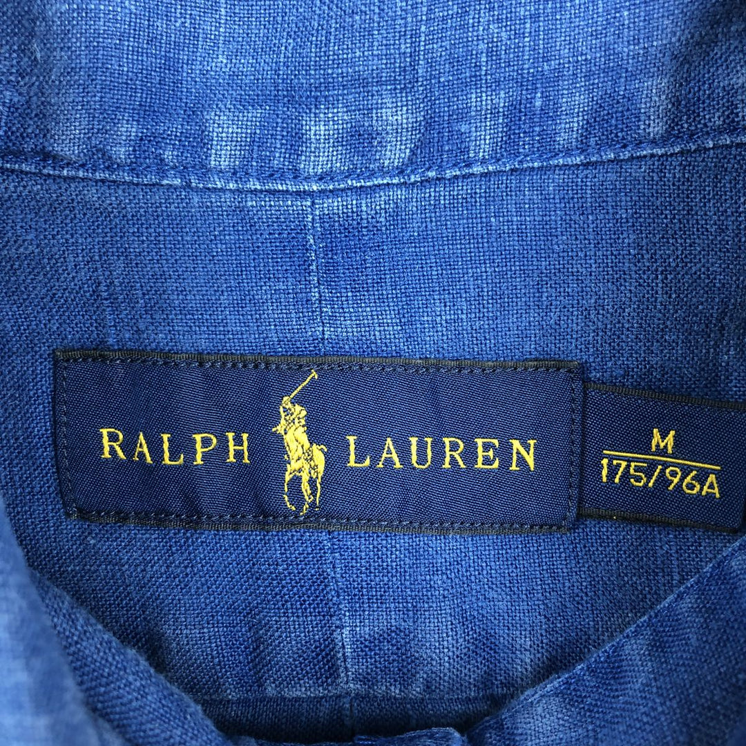 Ralph Lauren short sleeve linen button down shirt, men's size M linen blue type Vintage Second Hand