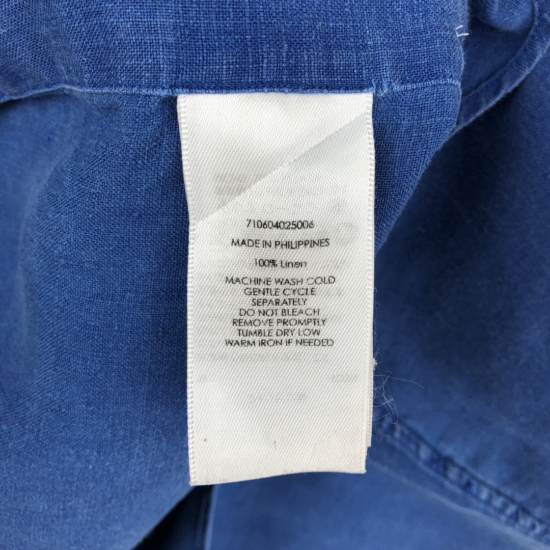 Ralph Lauren short sleeve linen button down shirt, men's size M linen blue type Vintage Second Hand