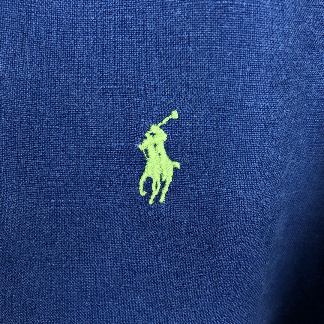 Ralph Lauren short sleeve linen button down shirt, men's size M linen blue type Vintage Second Hand