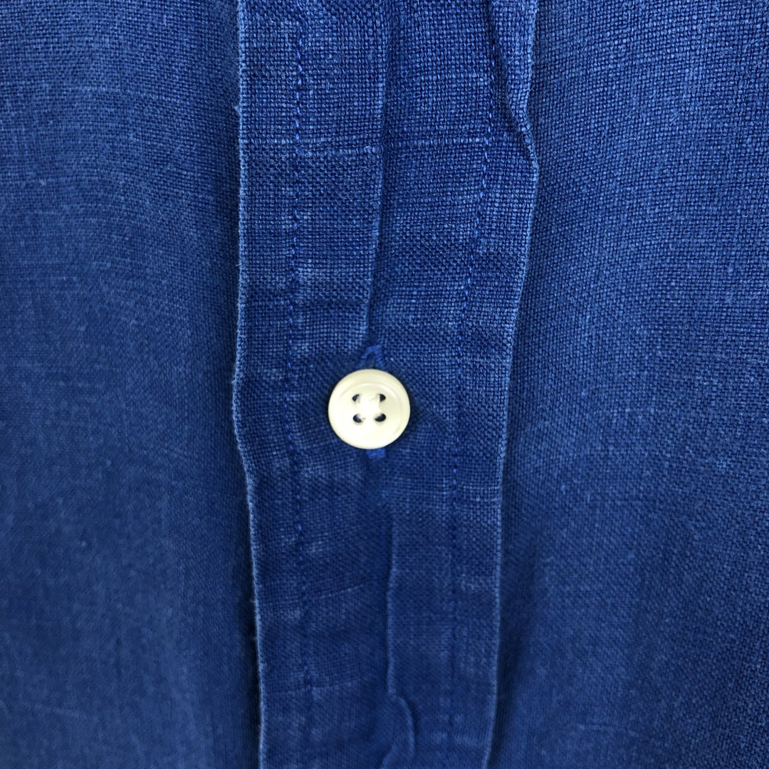 Ralph Lauren short sleeve linen button down shirt, men's size M linen blue type Vintage Second Hand