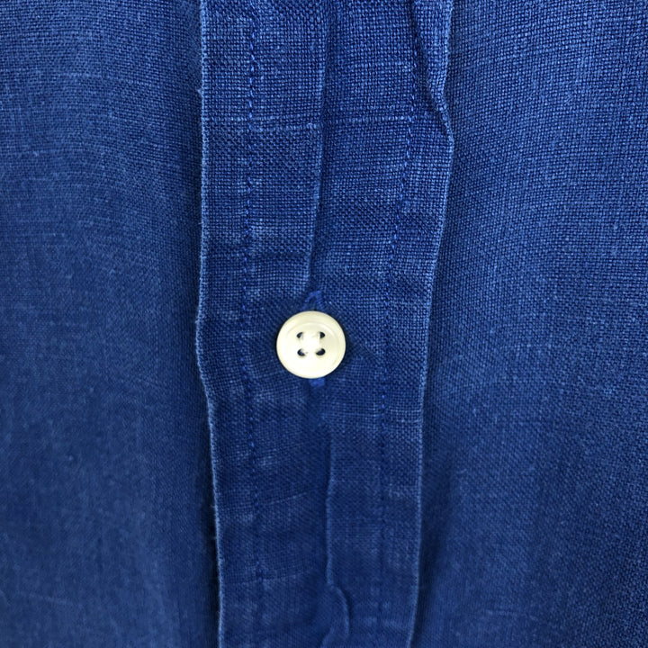 Ralph Lauren short sleeve linen button down shirt, men's size M linen blue type Vintage Second Hand