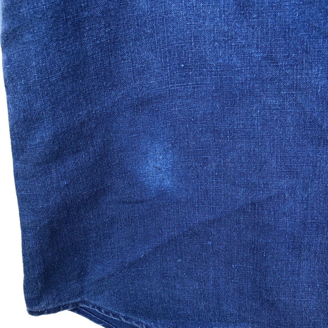 Ralph Lauren short sleeve linen button down shirt, men's size M linen blue type Vintage Second Hand